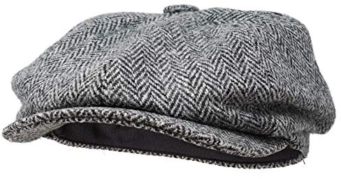 Borges & Scott Lomond Schirmmütze Newsboy – Schiebermütze aus 100% handgewebter Wolle - Harris Tweed - wasserabweisend - Holzkohle 60cm