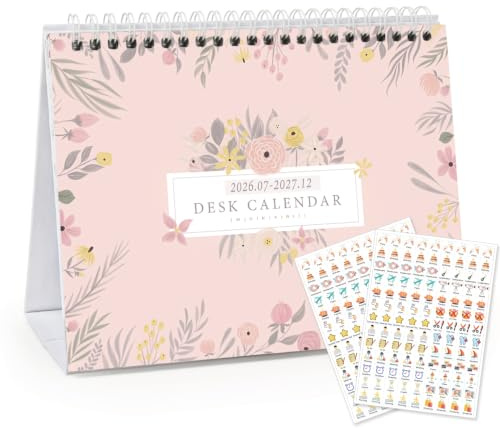 Small Desk Calendar 2026-2027, Mokani Standing Desktop Calendar (Jan.2026-Jun.2027), Academic Flip Calender with Stickers & US Holidays Marked (8x6)