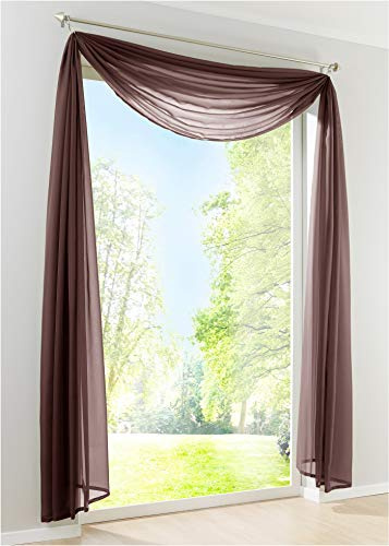 Yaland Voile Transparenter Freihandbogen einfarbig Uni Querbehang Wohnzimmer Gardinenschals (HxB 600x140, braun) 1 Stück
