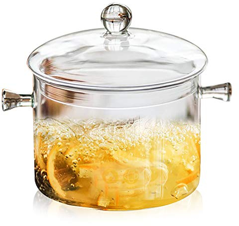 Jucoan 1.5L/50oz Glass Saucepan with Cover, Heat Resistant Stovetop Glass Cooking Pot with Lid for Pasta Noodle, Soup, Milk, Clear Simmer Pot for Potpourri Christmas Holiday Home Fragrance