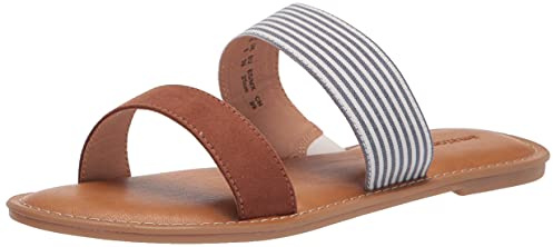 Amazon Essentials Women's Two Band Slip On Open Toe Fashion Slide Sandal, Light Blue, 7.5