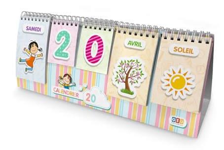 Calendrier pour Enfant | Jeux Educatif Amusant et Intemporel | Permet d'apprendre les jours et les mois et saisons et temps Onglets combinables avec illustrations (Français)