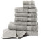 Komfortec 10er Handtücher-Set, 4er Handtuch 50x100 cm, 2X Duschtücher 70x140 cm, 2X Gästehandtücher 30x50 cm und 2X Waschlappen 16x21 cm, 100% Baumwolle, Frottee, Weich, Silber