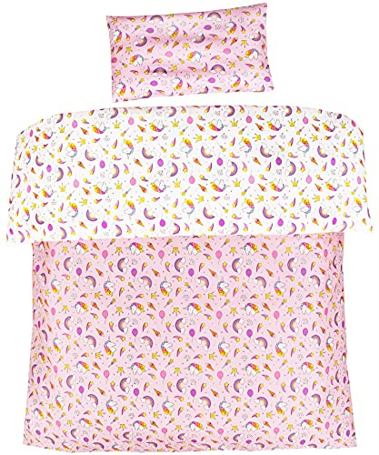 MEJU Unicorn Cute Sweet Cone Rainbow Crown 100% Cotton Duvet Cover 43 X 59 + Pillowcase 13 X19 Bedding Set with Zipper Closure for Baby Toddler Boys Girls Crib Bed Decoration Gift (Unicorn)