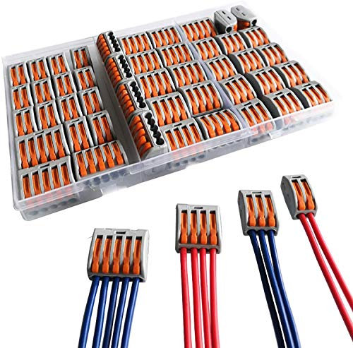 Conectores Electricos, CESFONJER Conectores de Cable Compactos, Kit de Palanca Tuerca Cable Conector, 2 Puertos 14 pcs/3 Puertos 14 pcs/4 Puertos 10 Piezas/5 Puertos 8 Piezas