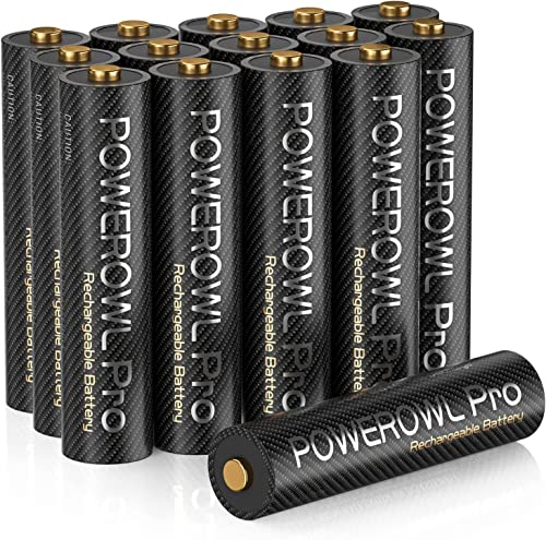 Pilas Recargables AAA Pro, POWEROWL Goldtop 1.2V Ni-MH AAA Pilas Recargables Alta Capacidad 1100mAh - 16 Piezas