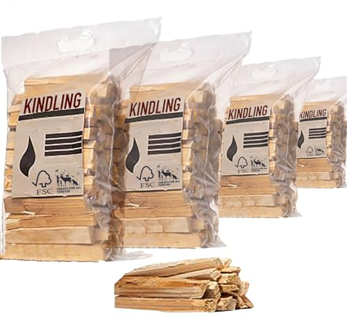 10kg Box of Kiln Dried Kindling Wood - Bumper Box of 4 Bags Wood Kindling For Woodburning Stove, Log Burner, Open Fire Pit, Camping BBQ Pizza Oven. Fire Starters Ready To Burn (approx 10kg)