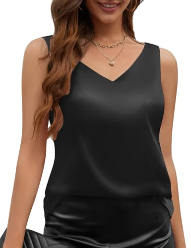 CMTOP Canotta Donna Estiva Canottiera Donna Elegante Senza Maniche Canotta Raso Sottogiacca Estiva Scollo a V Canotta Camicia Sexy Bluse Casual Canotte Top(Nero, XL)
