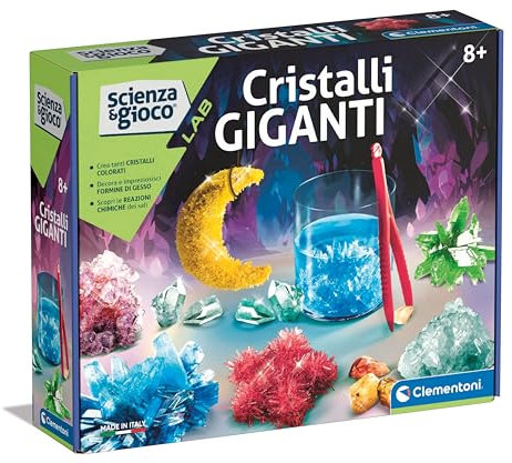 Clementoni - Laboratorio Cristalli - Cristalli Giganti - Scienza e Gioco Lab, Esperimenti Mineralogia per Bambini 8 Anni, Versione In Italiano, Made In Italy, 19232