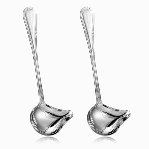 2 Pcs Small Ladle, Gravy Spoon Ladle with Pouring Spout Stainless Steel Gravy Ladle Sauce Drizzle Spoon Small Sauce Ladle for Spooning Gravies and Sauces Dressings, 8 Inch