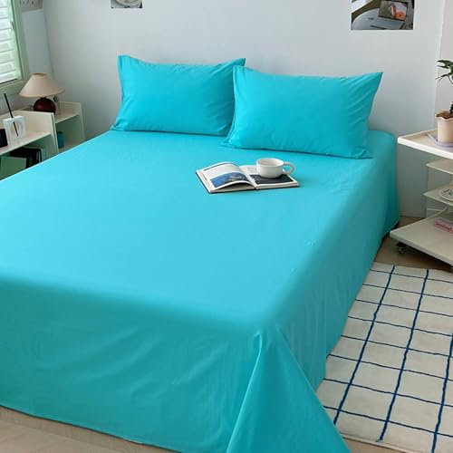 Mesnt Bettlaken, 245x270cm Einfarbig Betttuch aus Baumwolle Matratzenschoner, Atmungsaktiv, Türkis