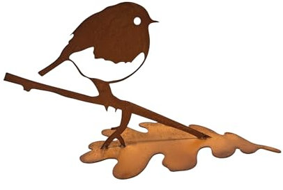 Bornhöft Figura decorativa para jardín con forma de pájaro en hoja de roble, silueta de carbonero, metal oxidado, resistente a la intemperie, decoración para casa y jardín