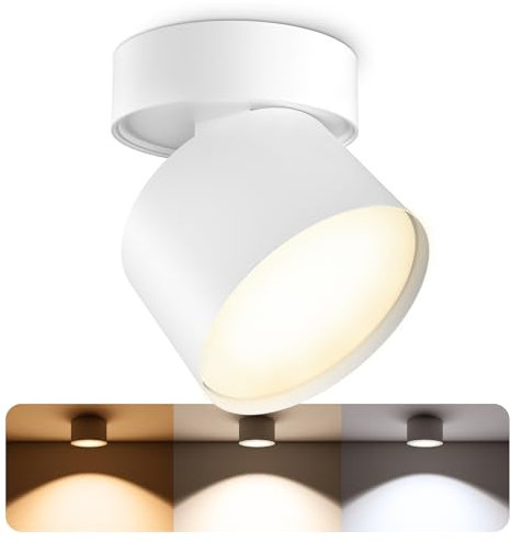 SSC-LUXon Deckenlampe weiß Aufbaustrahler schwenkbar mit GX53 LED 3W drei einstellbaren Lichtfarben 3CCT - Spot Lampe rund 230V
