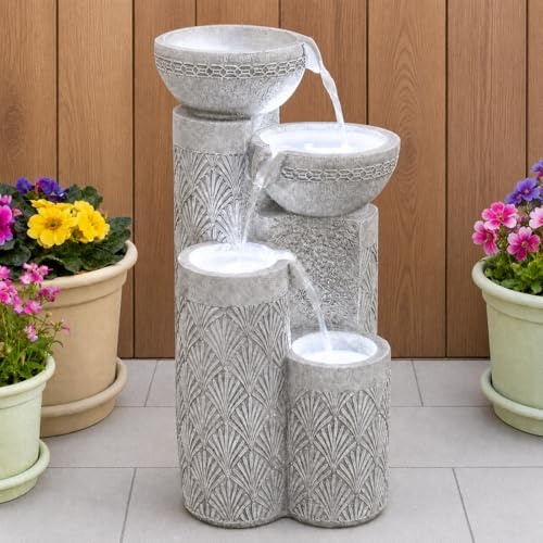 Festive Lights Fuente solar LED de 50 cm, con diseño de conchas, funciona con energía solar y USB, para interior y exterior, fuente solar para exterior, jardín