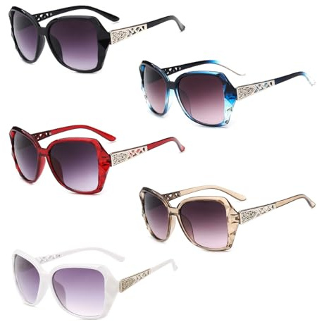 UILYNIU 5 Paar Gafas de sol Para Mujer Adulto Cuadradas Fashion de Polarizadas, Protección UV400 Gafas Retro de Conducir, Clásico Años 90 Mujer de para Viajes Playa (5PCS)