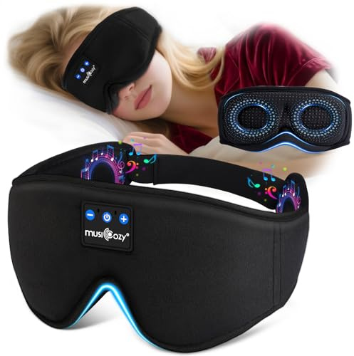MUSICOZY Cooling Sleep Mask Headphones for Side Sleepers, Breathable Bluetooth Sleep Mask for Hot Sleepers with 100% Blackout, Soft Comfortable 3D Blackout Eye Mask with No Eye Pressure, 14H Playtime