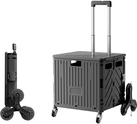 Vikbar trappvagn med säte och lock – justerbart handtag – perfekt för shopping kontor och hemförvaring och enkel transport