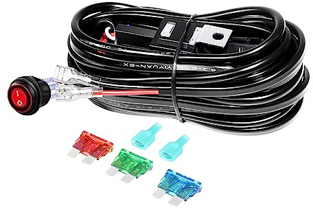YOJZMA Kit de faisceau fils pour barre LED 12V 40A 16AWG, On/Off, relais d'alimentation, fusible à lame, fil automobile phares antibrouillard, lumières de travail（pour 1 lumière）