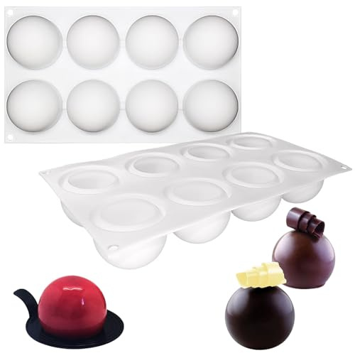 Noaxylic Stampi in Silicone, Stampi Silicone Dolci, 8 Cavità Moule per Cioccolato a Sfera, Ø 65 mm, Stampo Cioccolato, Moule per Dolci, per Pallina di Chocolate, Budini, Torte, Mousse a Cupola, Bianco