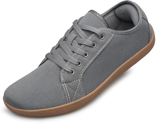 PQKDM Barefoot Shoes Mens Womens Trainers Wide Toe Box Barefoot Trainers Unisex Walking Outdoor Grey Size 9
