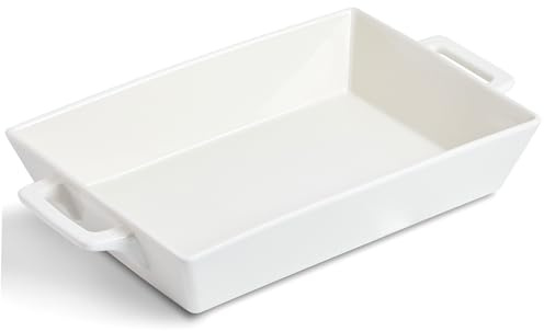 KERQSULIC 4.6 Qt Large Rectangular Ceramic Baking Dish, 14x10 Inch Deep Casserole Lasagna Pan with Handles for Cooking, Roasting, Serving, and Daily Use, Safe for Oven Microwave Dishwasher Freezer