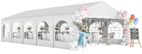 Outsunny Tendone per Feste 10x5 m con 10 Pareti Laterali Rimovibili, Gazebo da Giardino a 5 Stanze con Porte a Cerniera e Finestre, Gazebo da Esterno per Matrimoni Eventi Raduni, UV 30+, Bianco