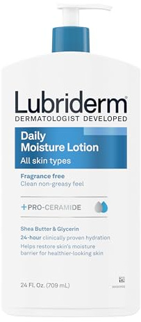 Lubriderm Fragrance Free Daily Moisture Lotion + Pro-Ceramide, Shea Butter & Glycerin, Face, Hand & Body Lotion for Sensitive Skin, Hydrating Lotion for Healthier-Looking Skin, 24 fl. oz