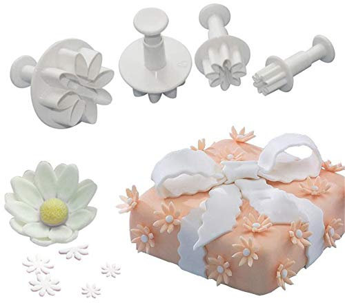 DUBENS Juego de 4 Piezas Daisy Flores Plunger Cookie Tartas Dekorieren Forma Cupcake Cocina Fondant DIY Accesorios Pasteles Formas Herramientas, Cortador Galletas, Cortapastas