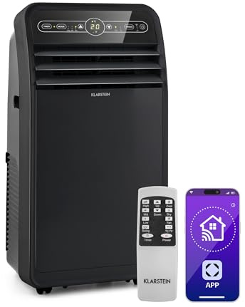 Klarstein Mobile Klimaanlage mit Abluftschlauch, 4-in-1 Klimagerät mit Ventilator, Luftentfeuchter & Nachtmodus, Kleine & Portable Klimaanlage für Wohnung & Büro, App-Steuerung, 7000 BTU