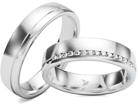 Silber Paarpreis Eheringe Rhodiniert 15 Zirkonia Steine Trauringe Partnerringe Freundschaftsringe - Gravur und Etui