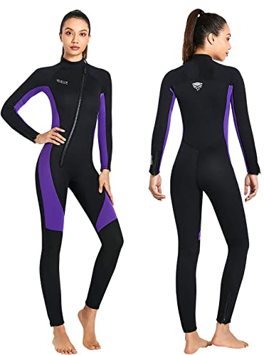 KREVZ Muta da 3 mm, da uomo e da donna, in neoprene, per immersioni totali, chiusura lampo frontale, a maniche lunghe, elasticizzata, per nuoto, snorkeling, immersioni, surf, sport acquatici