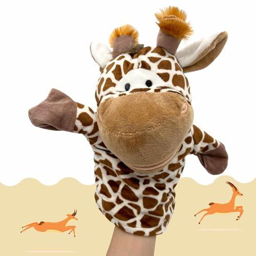 PLAYZOCO Marionnette à main en forme de girafe - Jouet éducatif en coton et polypropylène - Taille : 25 cm - Motif girafe