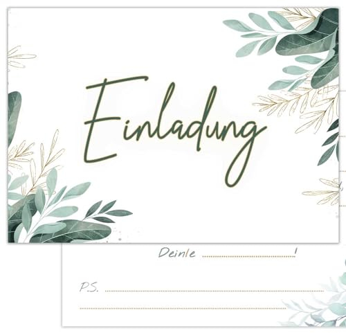 VOSVOLO 12 x Einladungkarten Hochzeit, Party, Geburtstag - Einladung Geburtstag - Partyeinladung in schönen Blätter Aquarell Design
