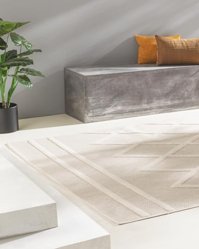 benuta Nest In- & Outdoor Teppich Bonte - Creme 240x340 cm - Strapazierfähig & Pflegeleicht - Für Balkon, Terrasse, Garten - Küchenteppich & Wohnzimmerteppich - Geometrisch, Boho-Style, Hygge Cozy