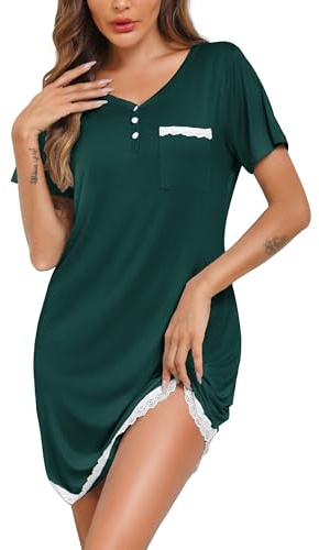 Vlazom Camisón de Mujer Sexy Camisón de Encaje Ropa de Dormir Cuello en V Babydoll Vestido para Dormir con Tanga(M,Negro)