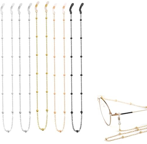 Fzcyuoo 5Pcs Glasses Chain Non-Slip Anti-Lost Glasses Chain Sunglasses Chain Lanyard Glasses String Reading Glasses Chain Beaded Eyeglass Strap Spectacle Chain for Glasses Retainer Men Women