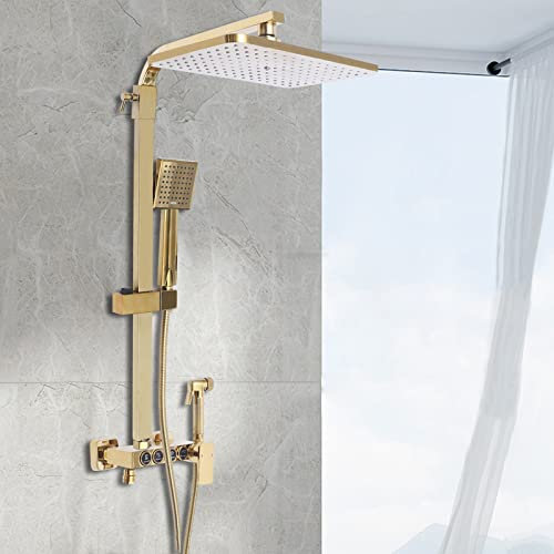 Juego de ducha de lluvia dorada, grifo mezclador, sistema, cepillado, columna, masaje, barra