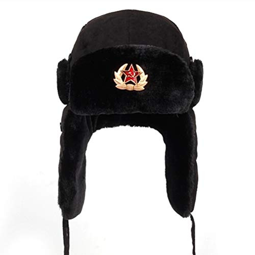 KENANLAN Russo Ushanka distintivo bomber cappello pilota, cappello invernale con paraorecchie, berretto invernale caldo (nero1)
