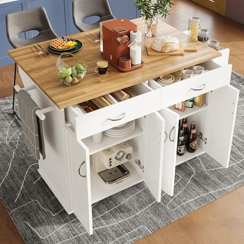Huayz Isola della cucina indipendente con piano di lavoro pieghevole, mobile da cucina su 5 ruote, con ripiano e 2 cassetti, per sala da pranzo