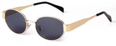 TPZORJX Occhiali da sole retrò Donna Uomo Occhiali da sole moda ovali in metallo classici alla moda con protezione UV400 - lenti grigie