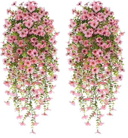 CONNECTION 4 Pezzi Pendenti Fiori Artificiali Cadenti 77cm Pianta Glicine Finta Fiori Finti Da Esterno Artificiali Decorazioni Pianta Cadente per Matrimonio Parete Balcone Giardino (Rosa)