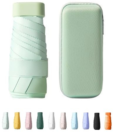 Yanrunce Mini Parapluie Pliant, Parapluie de Voyage Compact et Léger, Mini Parapluie à 6 Nervures avec Housse de Capsule Pour Hommes Et Femmes (Vert menthe)