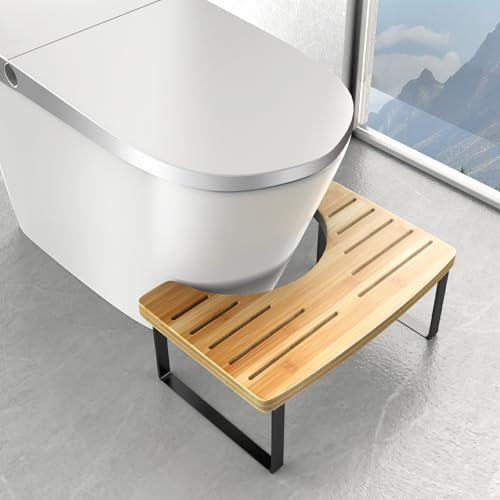 Lnopever Toilettenhocker,WC Hocker fur Erwachsene,Toilettenhocker aus Bambus,gesunder und tragbarer Klohocker/WC Hocker für natürliche und Bequeme Ausscheidung 39.97 * 19.89 * 17.01 cm