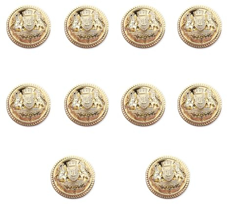 WQEDVN 10 PCS Gold Metal Blazer Buttons - Round, Medium to Large, Formal Wear, DIY Tailoring & Costume Design