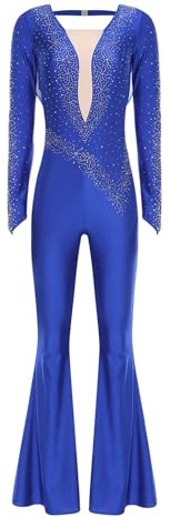 TTAO Maillot de manga larga para mujer, traje de gimnasia con purpurina, patinaje artístico, traje de ballet, pantalones deportivos de rendimiento, azul cobalto, XXL