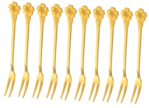 TOPPERFUN 10piezas Unidades Tenedores Aperitivo De Acero Inoxidable Para Pasteles y Frutas Pequeño Con Diseño De Dos Puntas Resistentes y Fáciles De Limpiar Para Hogares Restaurantes y Fiest