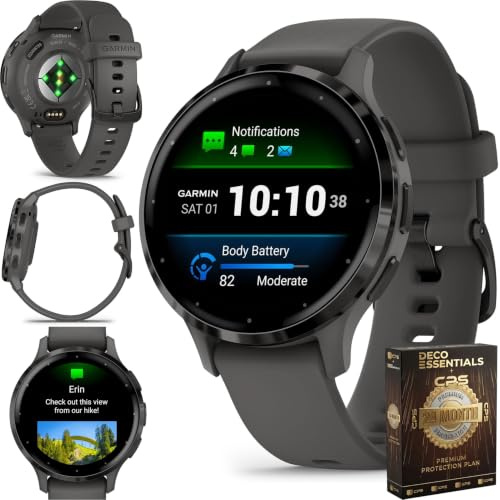 Garmin Venu 3S (Refurbished) Slate Stainless Steel Bezel 1.2-Inch AMOLED Smartwatch with 41mm Pebble Gray Case w/Band (Renewed), 010-N2785-00 - Bundle w/Deco Essentials 2-Year CPS Plan