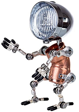 Lampada robot in metallo 3D per adulti, modello steampunk fai da te fatto a mano, robot meccanico in metallo, idea regalo decorativa per uomini (modello alimentato a batteria)