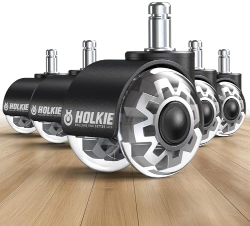 HOLKIE Set di 5 Ruote per Sedia da Ufficio 11x22mm - Rotelle in Morbida Gomma per Parquet e Pavimenti Duri - Silenziose e Anti-Graffio - Ricambi Universali per Sedie Ufficio Grigio