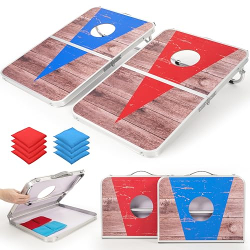 ROPODA bönpåse kasta spelset, bärbart Cornhole spelset med 8 bönpåsar, lätt aluminiumlegering kant Cornhole Board